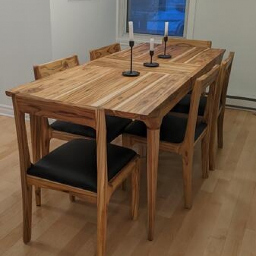 Ensemble de table extensible et chaise de cuisine en teck
